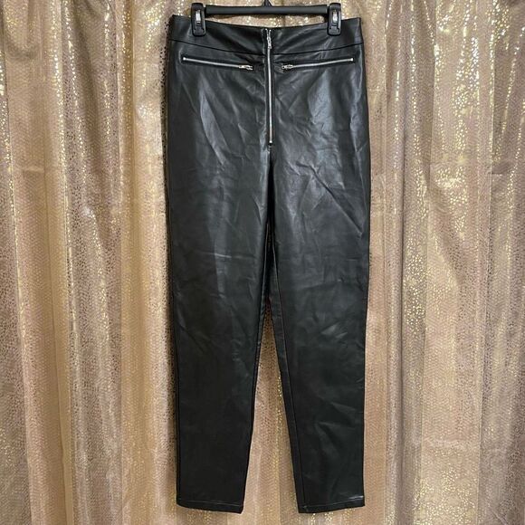 Superdown Black Faux Leather Adonia Zipper Front Pants, L NWOT - Picture 1 of 9